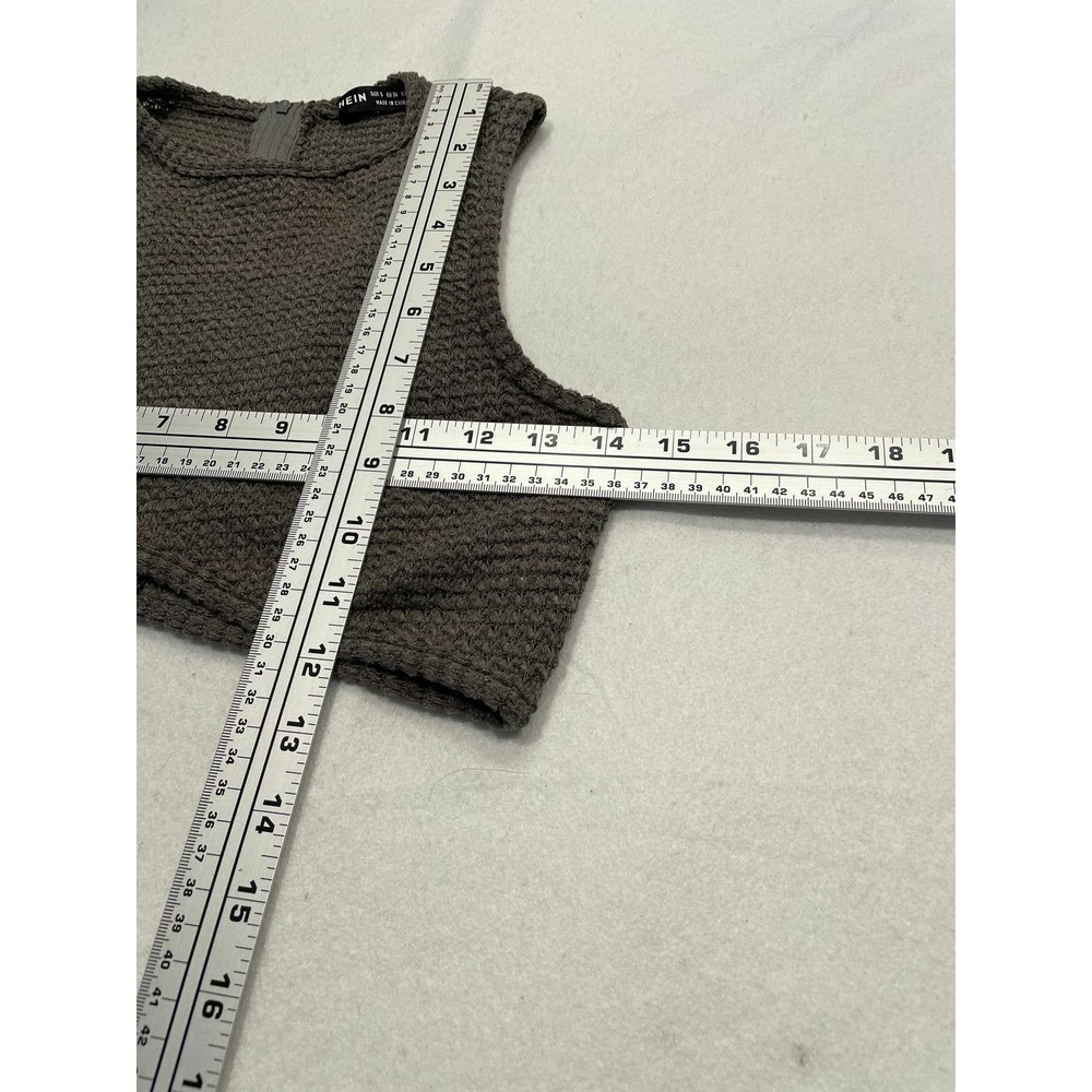 SHEIN Size Small Waffle Knit Crop Tank Top‎ Womens Sleeveless Slim Back-Zip Gray - Picture 9 of 12